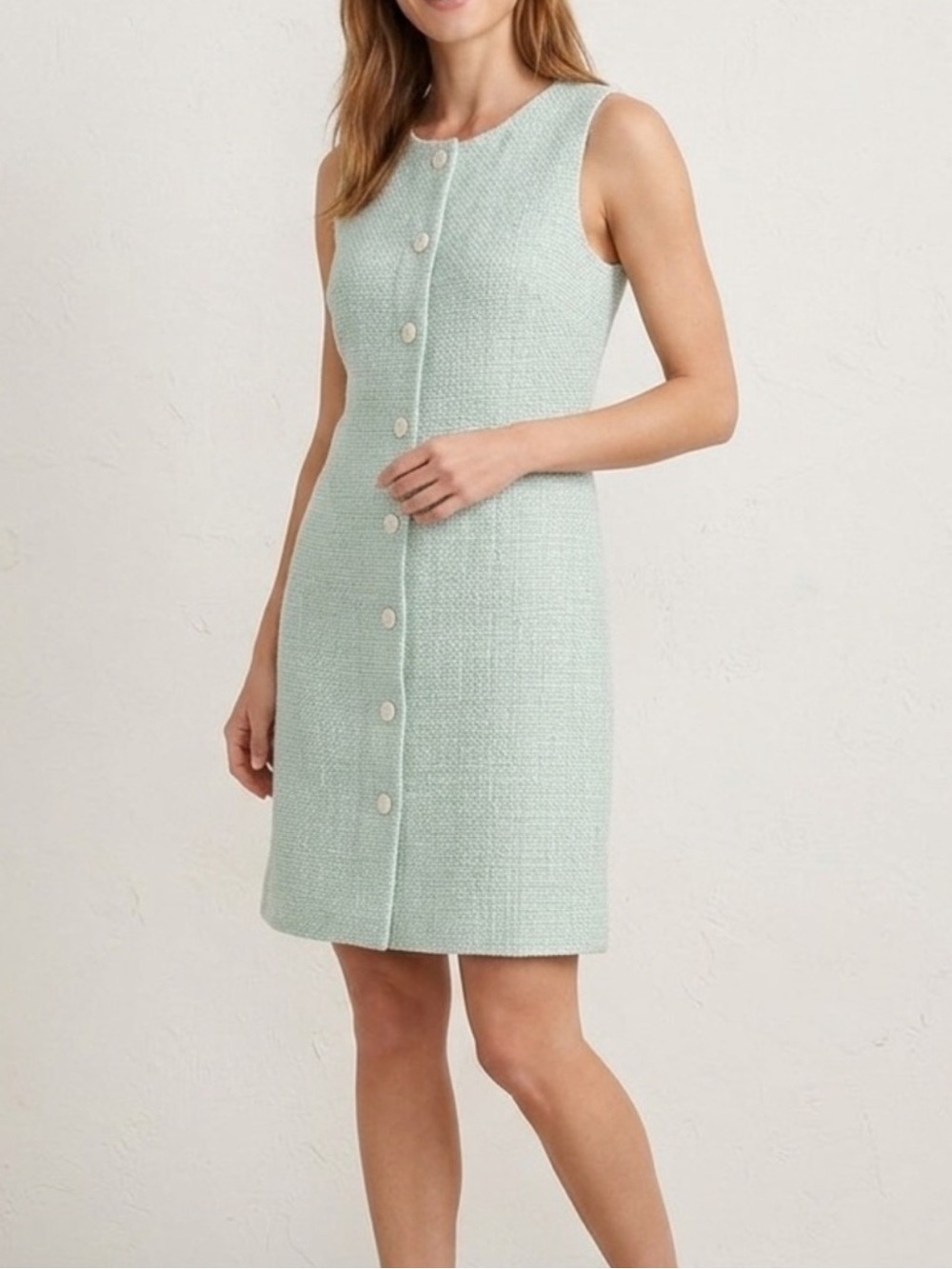 J.Crew Tweed Mini Shift Dress Mint Button Front Pockets NWT Size 14